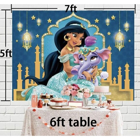 Birthday Backdrop Banner Disney Jasmine Princess Aladdin Party Photo Booth 7x5ft - Picture 2 of 5